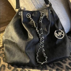 Michael Kors Black Leather Shoulder Bag with Chain Detail